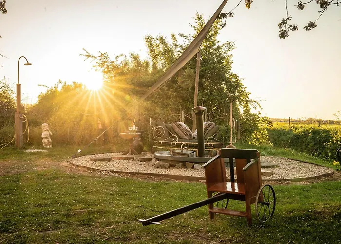 Slapen tussen de schapen in de Tante Tipi Hotel Zennewijnen foto